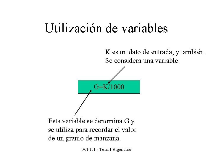 Utilización de variables K es un dato de entrada, y también Se considera una