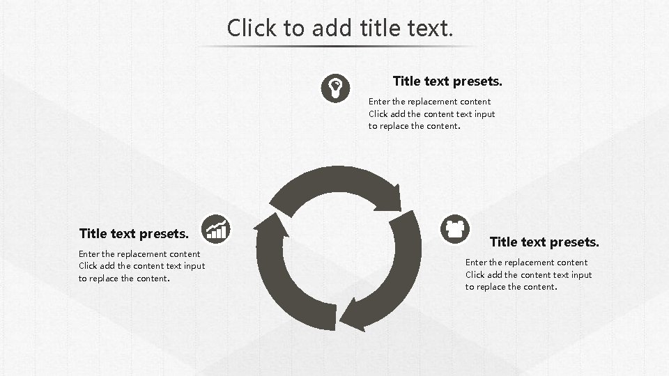 Click to add title text. Title text presets. Enter the replacement content Click add