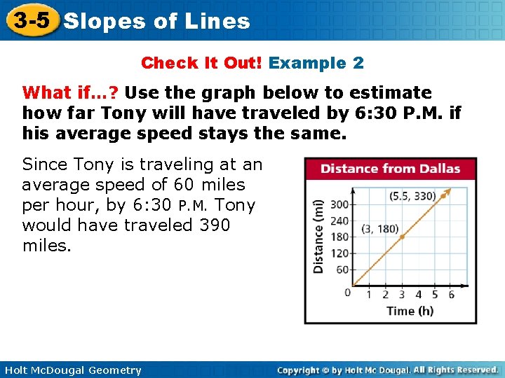 3 -5 Slopes of Lines Check It Out! Example 2 What if…? Use the