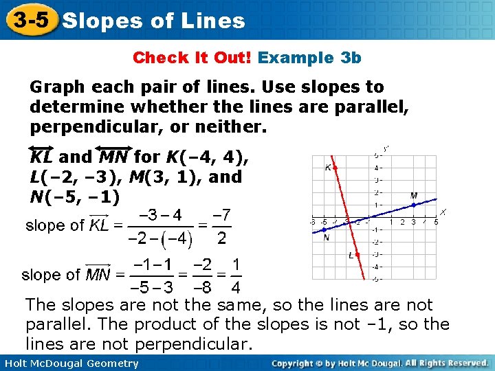 3 -5 Slopes of Lines Check It Out! Example 3 b Graph each pair