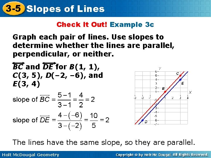 3 -5 Slopes of Lines Check It Out! Example 3 c Graph each pair