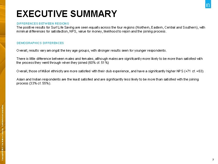 EXECUTIVE SUMMARY DIFFERENCES BETWEEN REGIONS The positive results for Surf Life Saving are seen