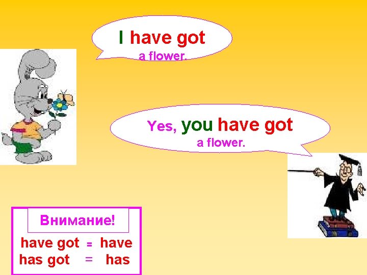 I have got a flower. Yes, you have a flower. Внимание! have got =