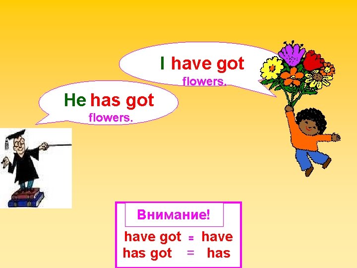 I have got flowers. He has got flowers. Внимание! have got = have has