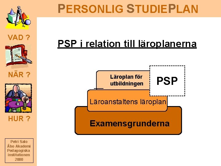 PERSONLIG STUDIEPLAN VAD ? NÄR ? PSP i relation till läroplanerna Läroplan för utbildningen