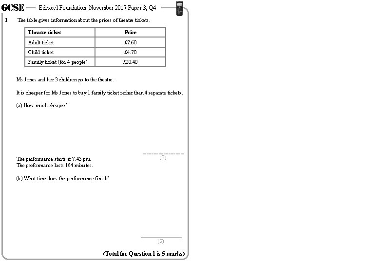 GCSE 1 Edexcel Foundation: November 2017 Paper 3, Q 4 The table gives information