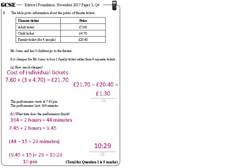 GCSE 1 Edexcel Foundation: November 2017 Paper 3, Q 4 The table gives information