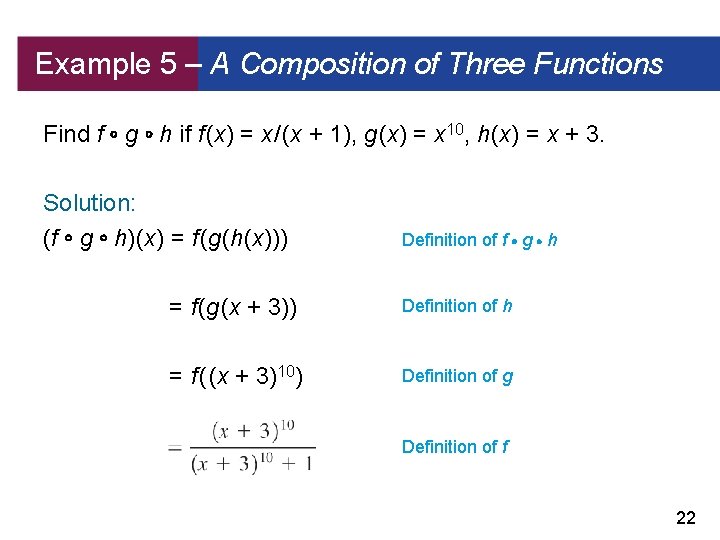 Example 5 – A Composition of Three Functions Find f g h if f