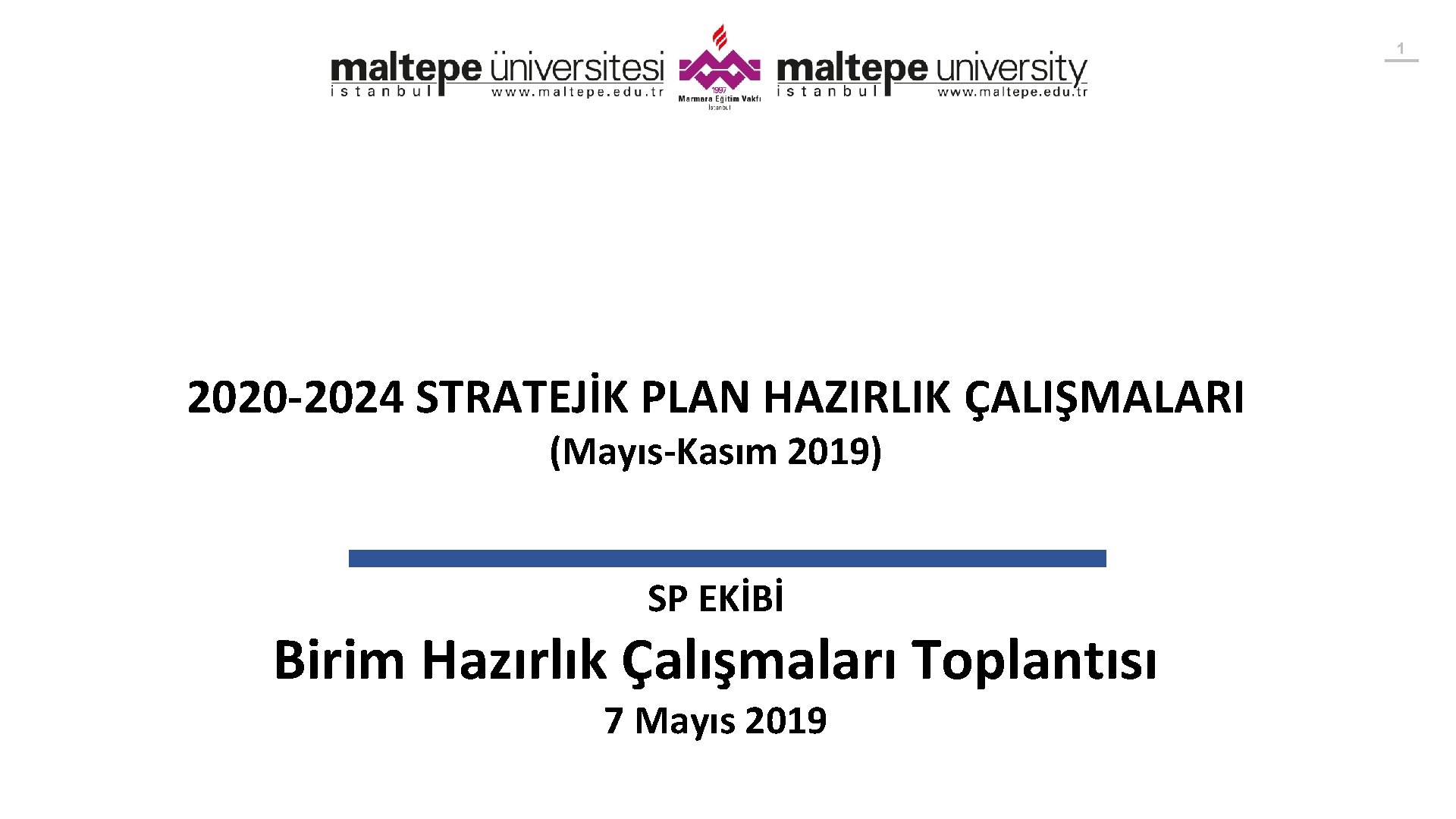 1 2020 -2024 STRATEJİK PLAN HAZIRLIK ÇALIŞMALARI (Mayıs-Kasım 2019) SP EKİBİ Birim Hazırlık Çalışmaları