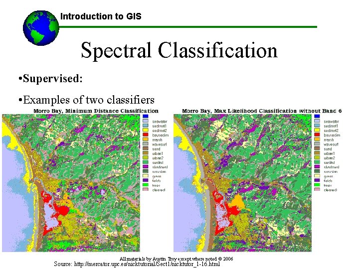 Introduction to GIS Spectral Classification • Supervised: • Examples of two classifiers All materials