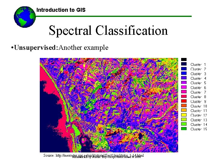 Introduction to GIS Spectral Classification • Unsupervised: Another example Source: http: //mercator. upc. es/nicktutorial/Sect