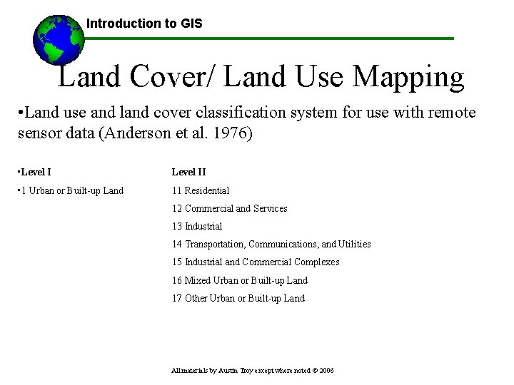 Introduction to GIS Land Cover/ Land Use Mapping • Land use and land cover