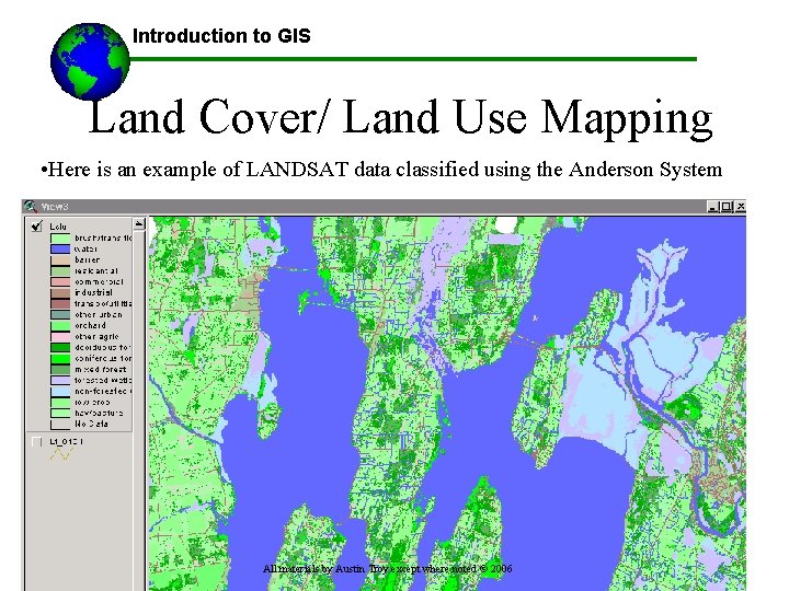 Introduction to GIS Land Cover/ Land Use Mapping • Here is an example of
