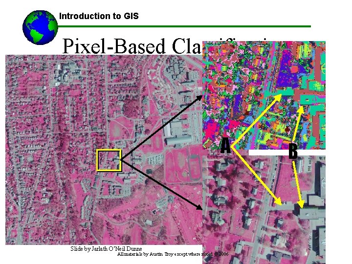 Introduction to GIS Pixel-Based Classification A Slide by Jarlath O’Neil Dunne All materials by