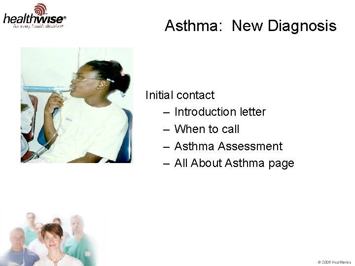 Asthma: New Diagnosis Initial contact – Introduction letter – When to call – Asthma
