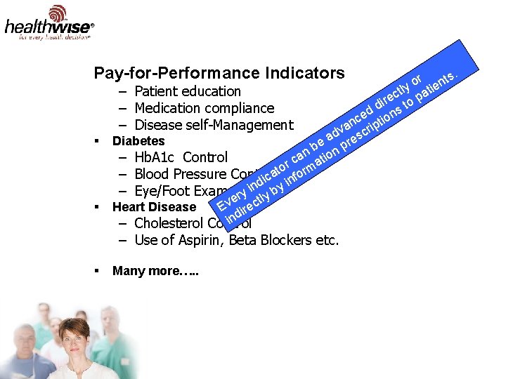 Pay-for-Performance Indicators § § § r nts. o tly atie – Patient education c