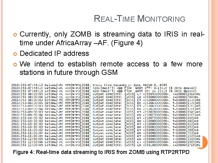 REAL-TIME MONITORING Currently, only ZOMB is streaming data to IRIS in realtime under Africa.