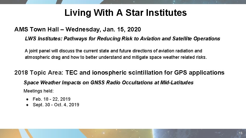 Living With A Star Institutes AMS Town Hall – Wednesday, Jan. 15, 2020 LWS