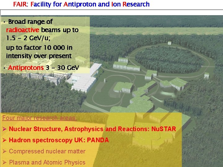 FAIR: Facility for Antiproton and Ion Research • Broad range of radioactive beams up