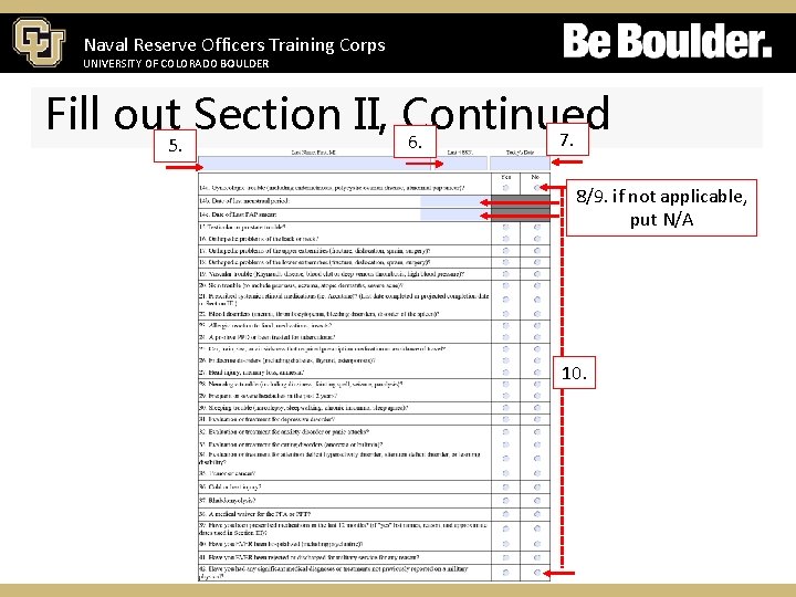 Naval Reserve Officers Training Corps UNIVERSITY OF COLORADO BOULDER Fill out Section II, Continued