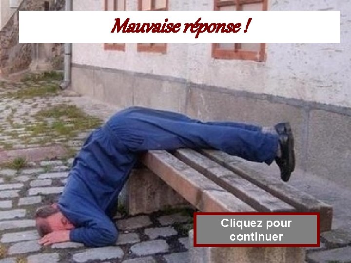 Mauvaise réponse ! Cliquez pour continuer 