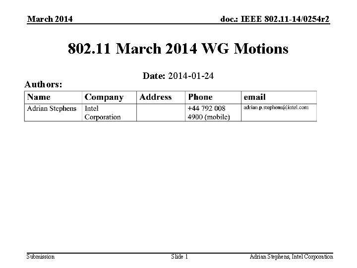 March 2014 doc. : IEEE 802. 11 -14/0254 r 2 802. 11 March 2014