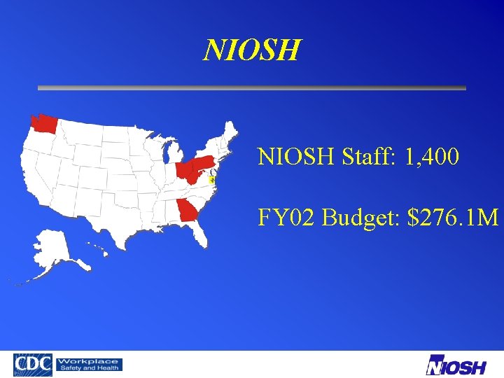 NIOSH Staff: 1, 400 FY 02 Budget: $276. 1 M 