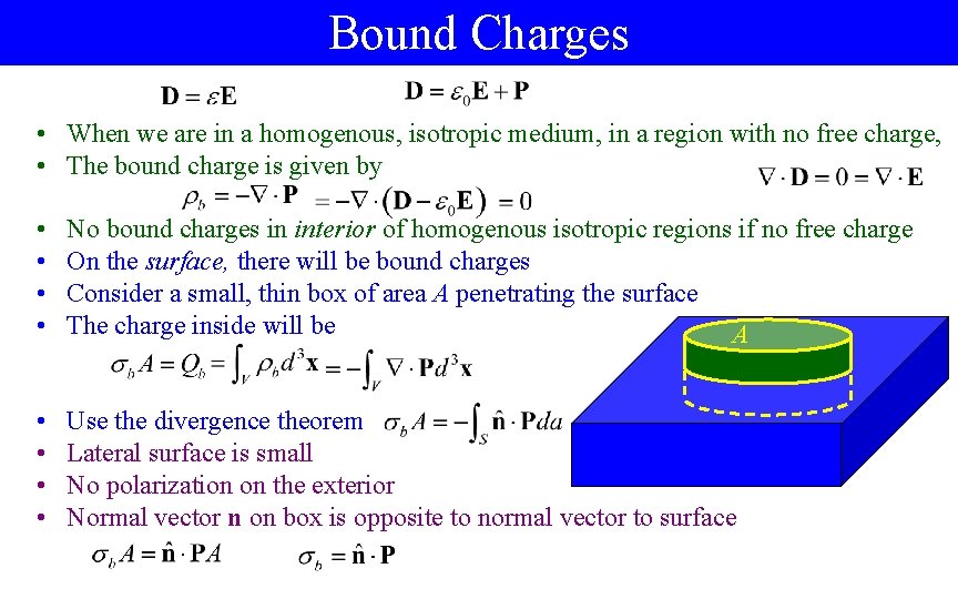 Bound Charges • When we are in a homogenous, isotropic medium, in a region