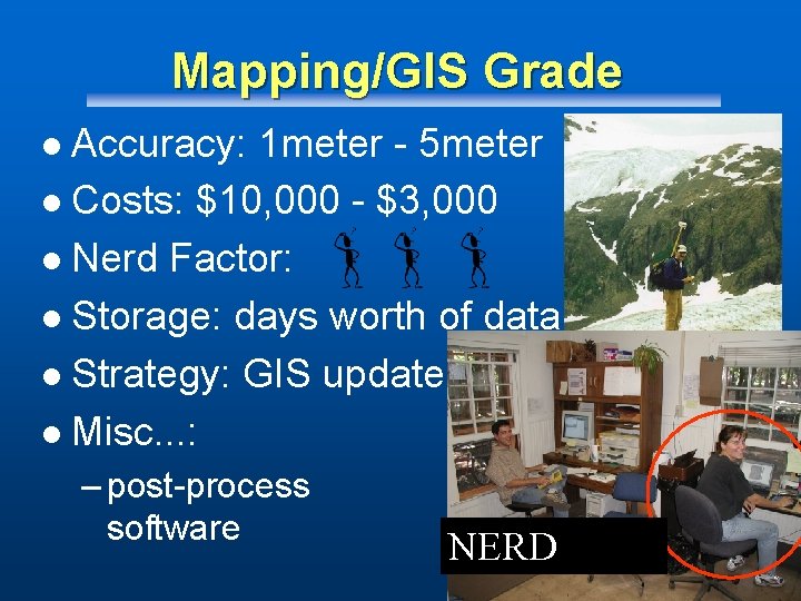 Mapping/GIS Grade Accuracy: 1 meter - 5 meter l Costs: $10, 000 - $3,
