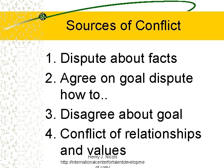 Sources of Conflict 1. Dispute about facts 2. Agree on goal dispute how to. Sources of Conflict 1. Dispute about facts 2. Agree on goal dispute how to.