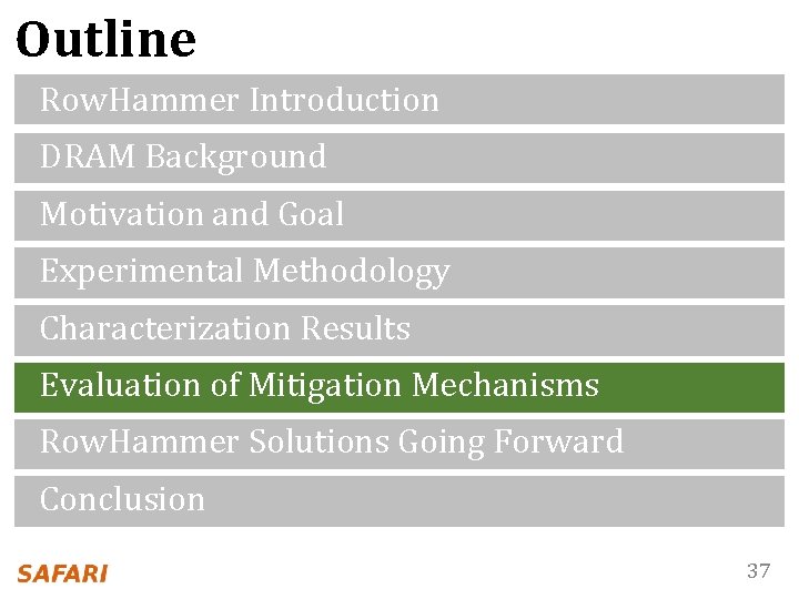 Outline Row. Hammer Introduction DRAM Background Motivation and Goal Experimental Methodology Characterization Results Evaluation