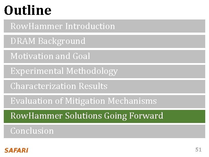 Outline Row. Hammer Introduction DRAM Background Motivation and Goal Experimental Methodology Characterization Results Evaluation