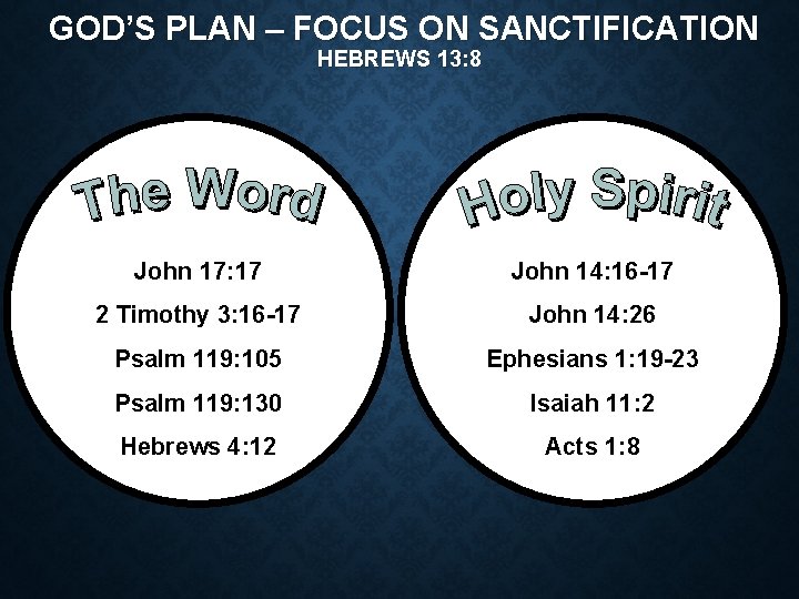 GOD’S PLAN – FOCUS ON SANCTIFICATION HEBREWS 13: 8 John 17: 17 John 14: