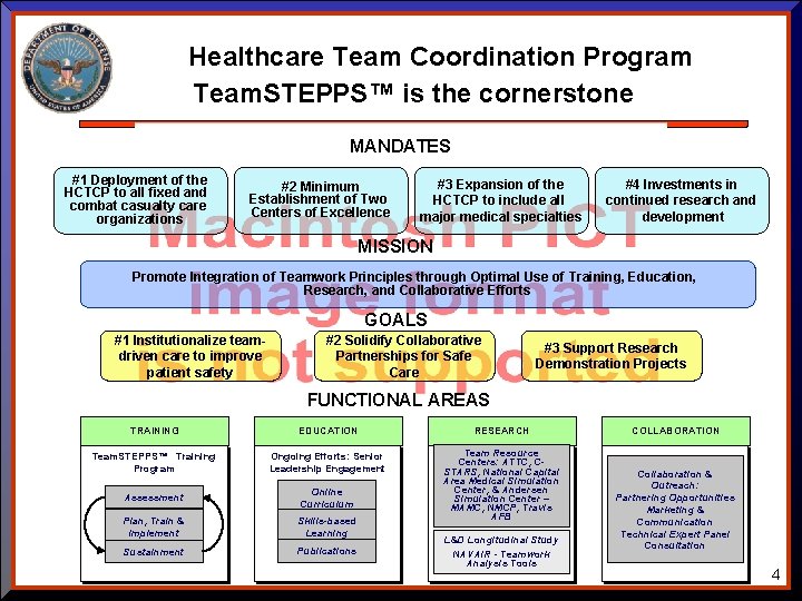 Healthcare Team Coordination Program Team. STEPPS™ is the cornerstone MANDATES #1 Deployment of the Healthcare Team Coordination Program Team. STEPPS™ is the cornerstone MANDATES #1 Deployment of the