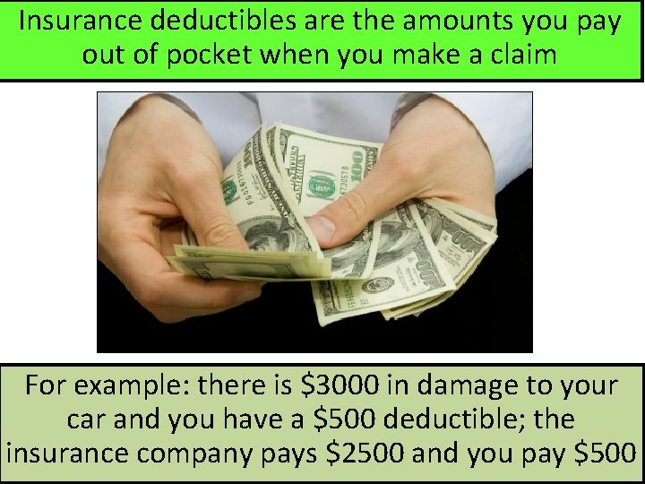 Insurance deductibles are the amounts you pay out of pocket when you make a