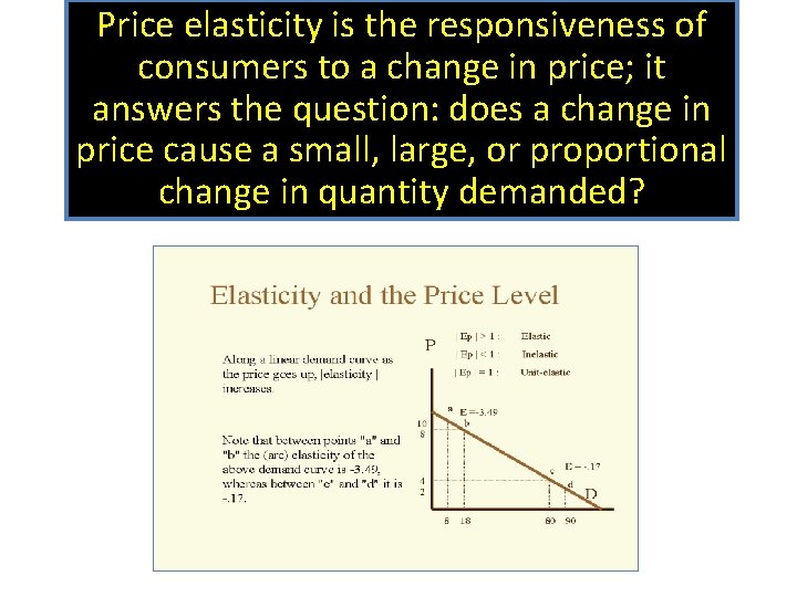 Price elasticity is the responsiveness of consumers to a change in price; it answers
