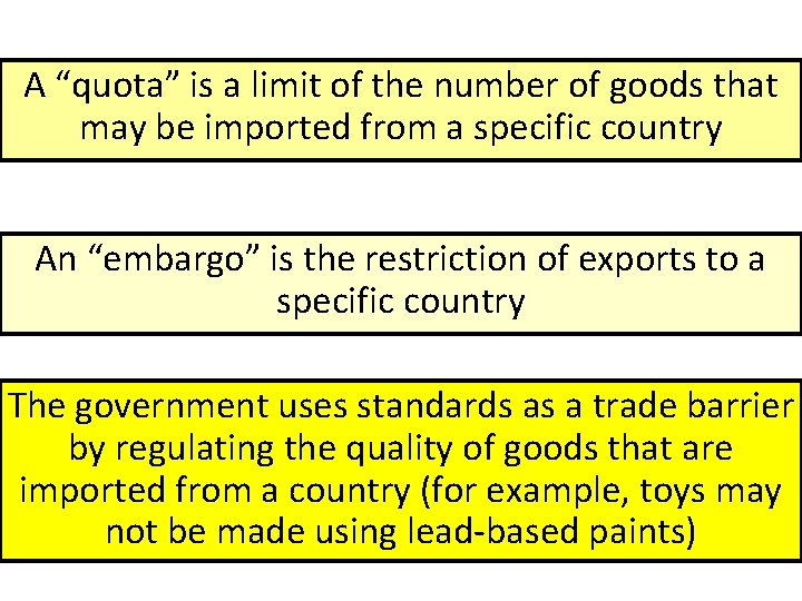 A “quota” is a limit of the number of goods that may be imported