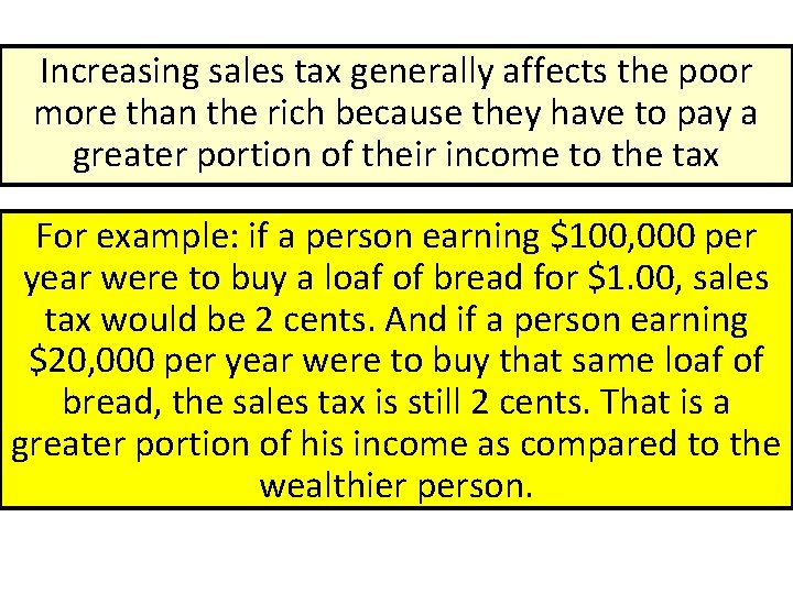 Increasing sales tax generally affects the poor more than the rich because they have