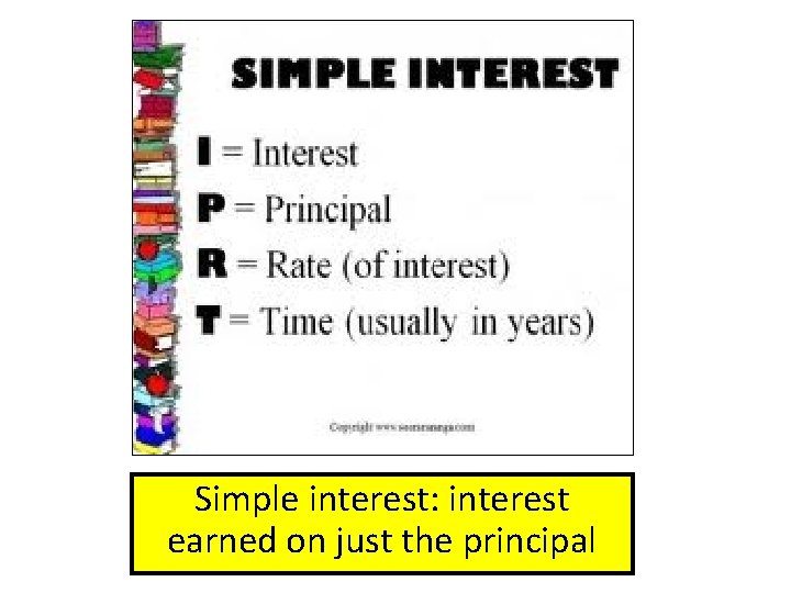 Simple interest: interest earned on just the principal 