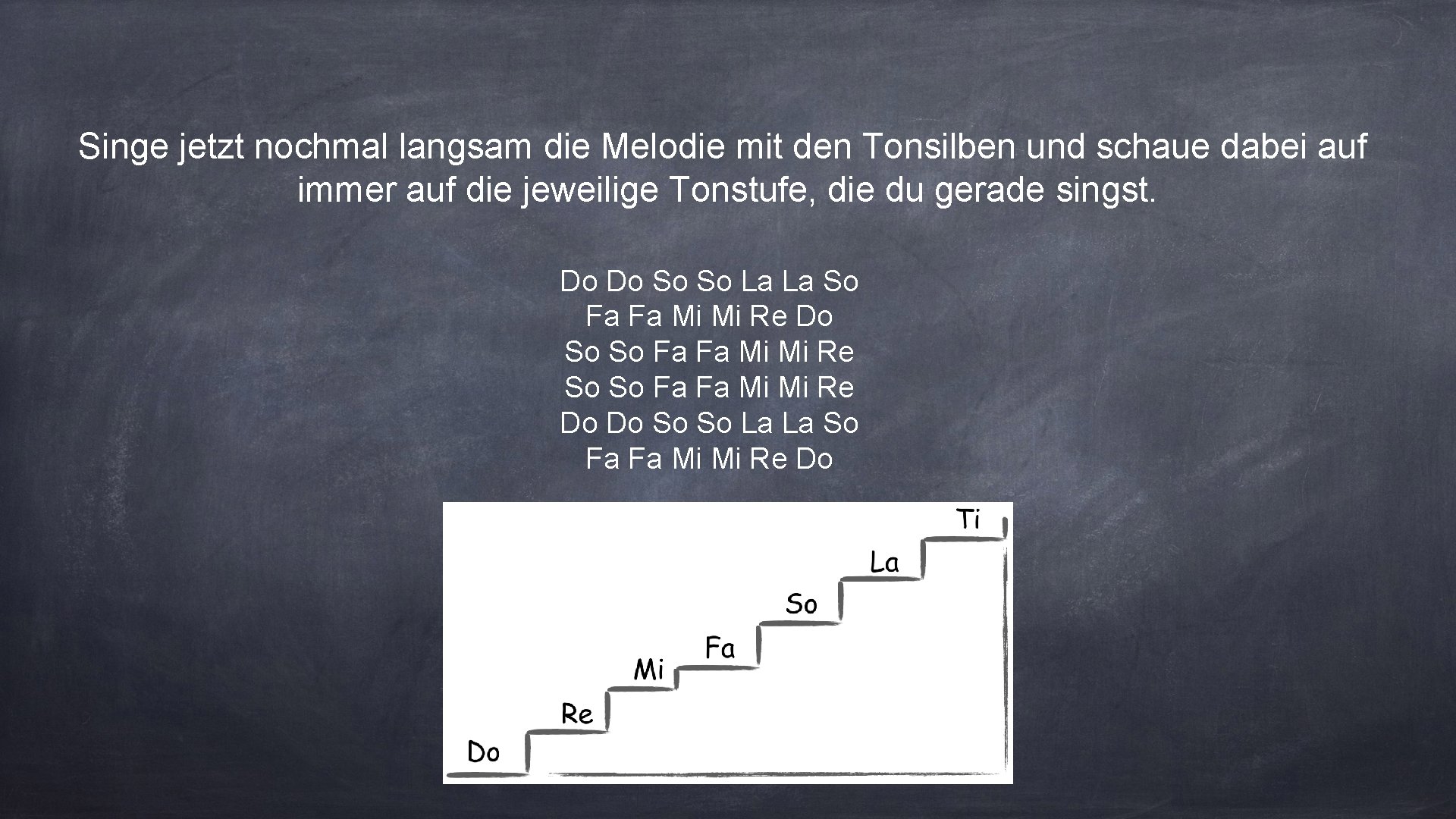 Singe jetzt nochmal langsam die Melodie mit den Tonsilben und schaue dabei auf immer