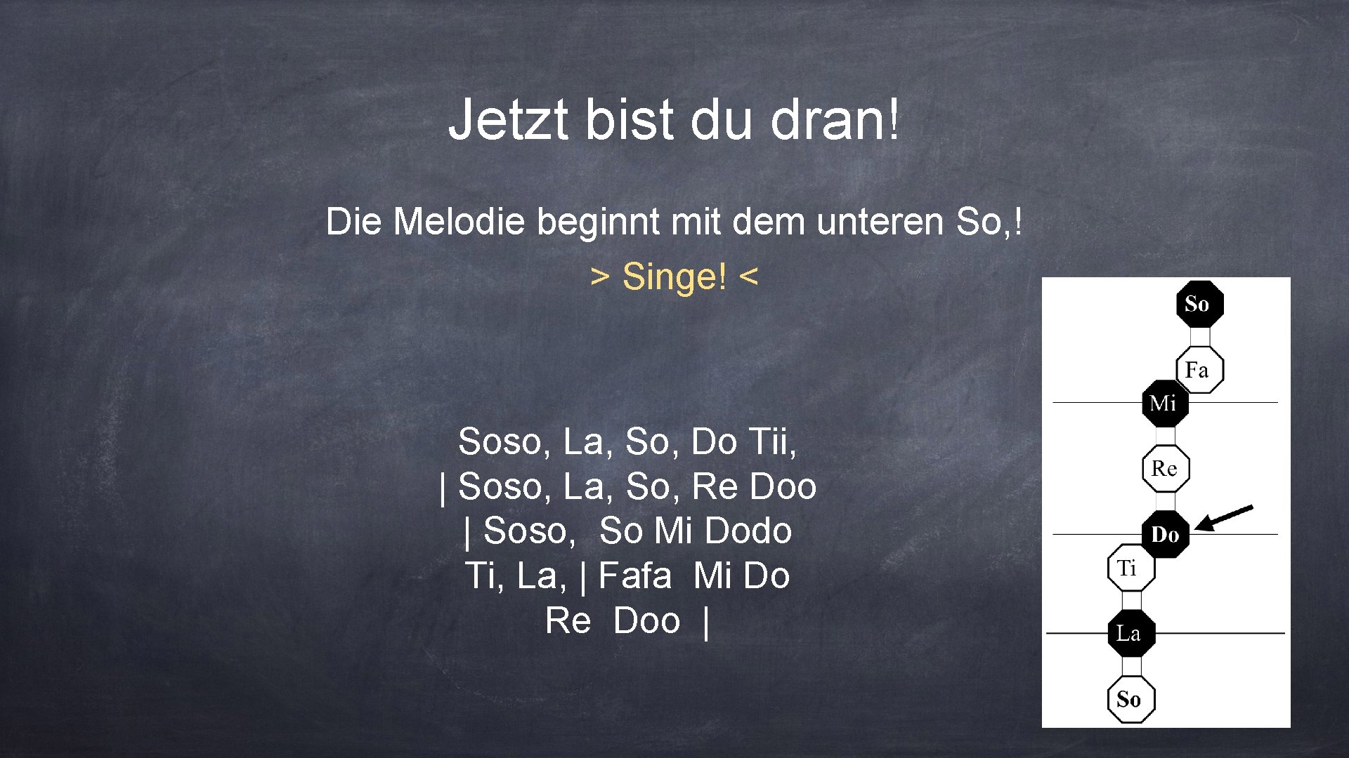 Jetzt bist du dran! Die Melodie beginnt mit dem unteren So, ! > Singe!