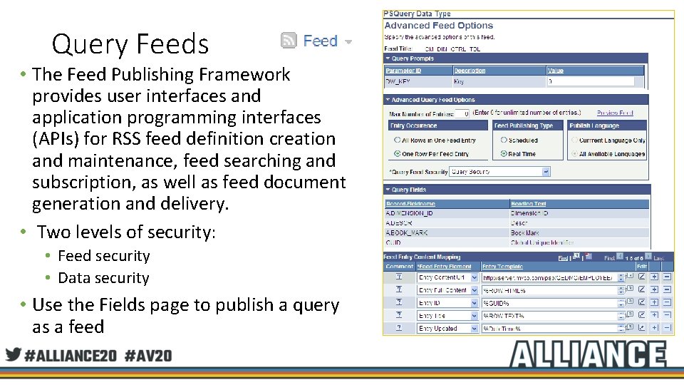 Query Feeds • The Feed Publishing Framework provides user interfaces and application programming interfaces