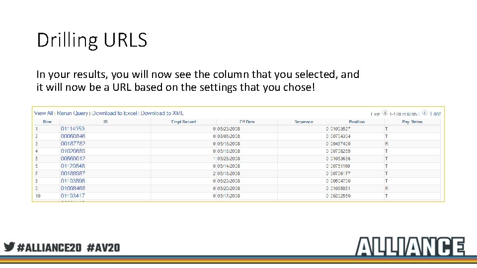 Drilling URLS In your results, you will now see the column that you selected,