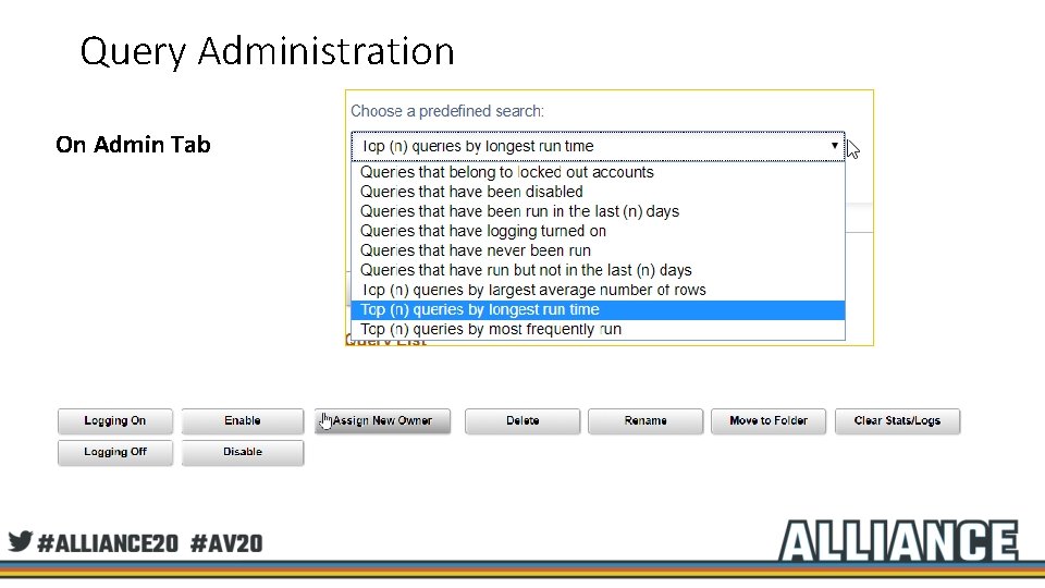 Query Administration On Admin Tab 