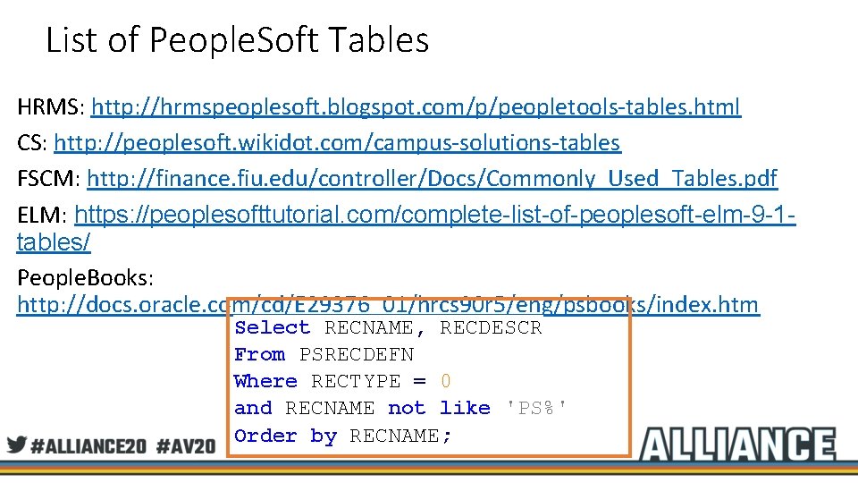 List of People. Soft Tables HRMS: http: //hrmspeoplesoft. blogspot. com/p/peopletools-tables. html CS: http: //peoplesoft.