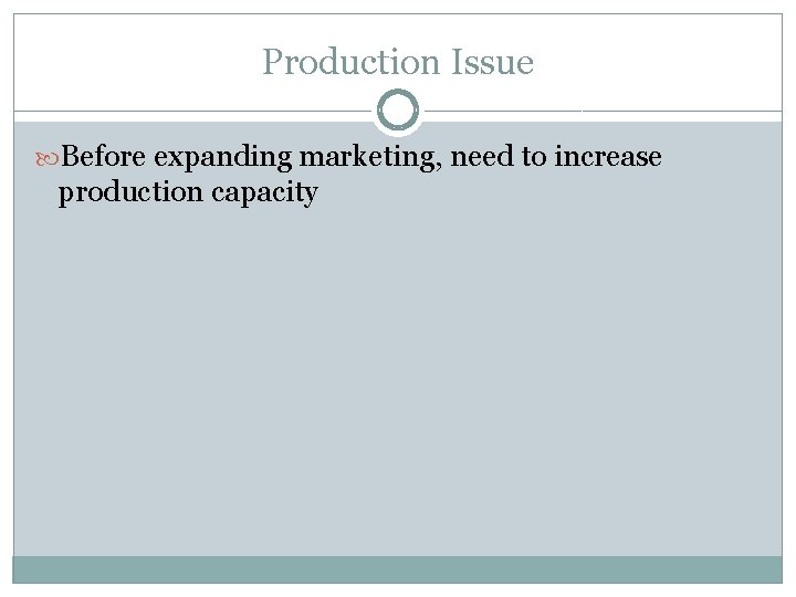 Production Issue Before expanding marketing, need to increase production capacity 