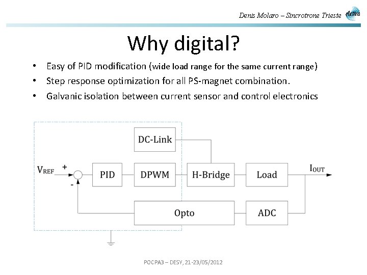 Denis Molaro – Sincrotrone Trieste Why digital? • Easy of PID modification (wide load