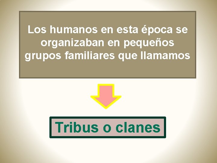 Los humanos en esta época se organizaban en pequeños grupos familiares que llamamos Tribus