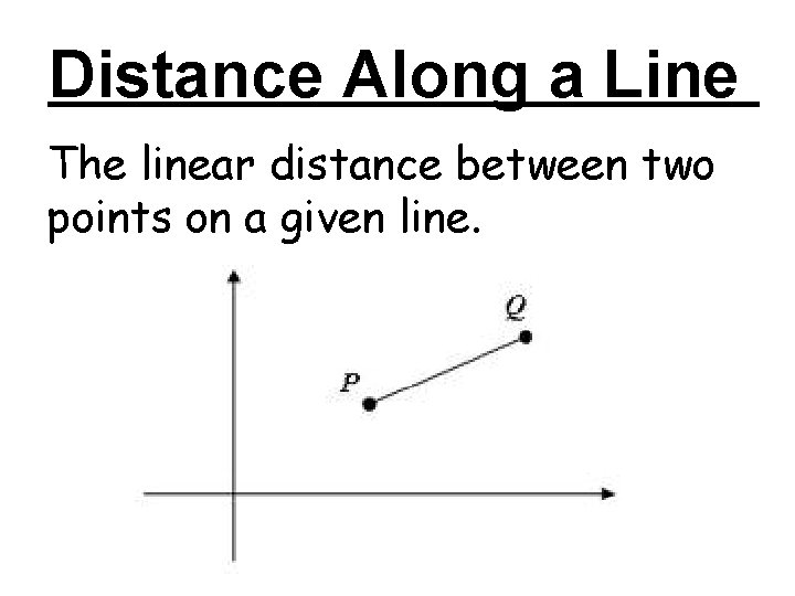 Distance Along a Line The linear distance between two points on a given line. Distance Along a Line The linear distance between two points on a given line.