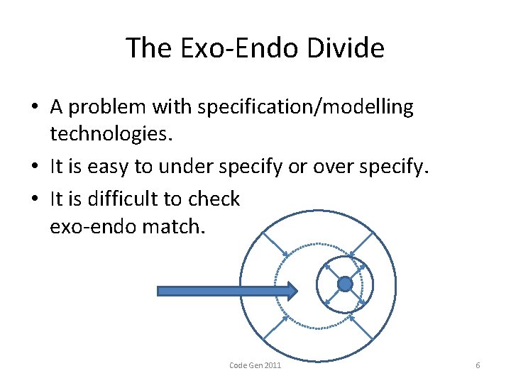 The Exo-Endo Divide • A problem with specification/modelling technologies. • It is easy to